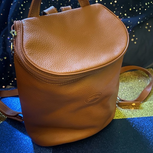 LONGCHAMP VINTAGE CAMEL TAN GENUINE LEATHER Backpack GORG RARE LUX $ FIRM - Picture 3 of 16